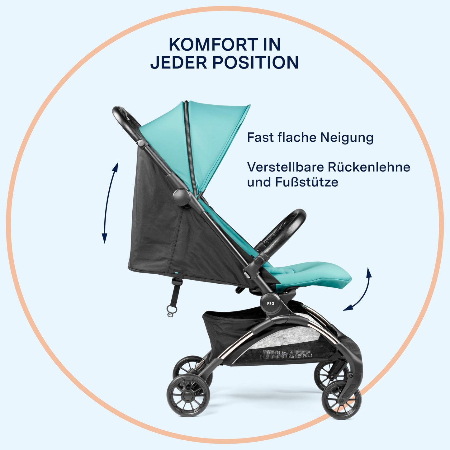 PEG Leichter Buggy Volo mit Regenschutz, Handgepäckgröße, Flugzeuggeeignet, Kompakt, Ab Geburt bis 22 kg, Reisetasche Inklusive, Malva