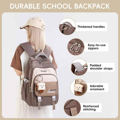 School Backpack Teenager - 36L School Bag for Girls from 5th Grade, Large Backpack for Middle and High School, Casual Children's Backpack with Cute Pendant and Trolley Strap, black, Rucksack