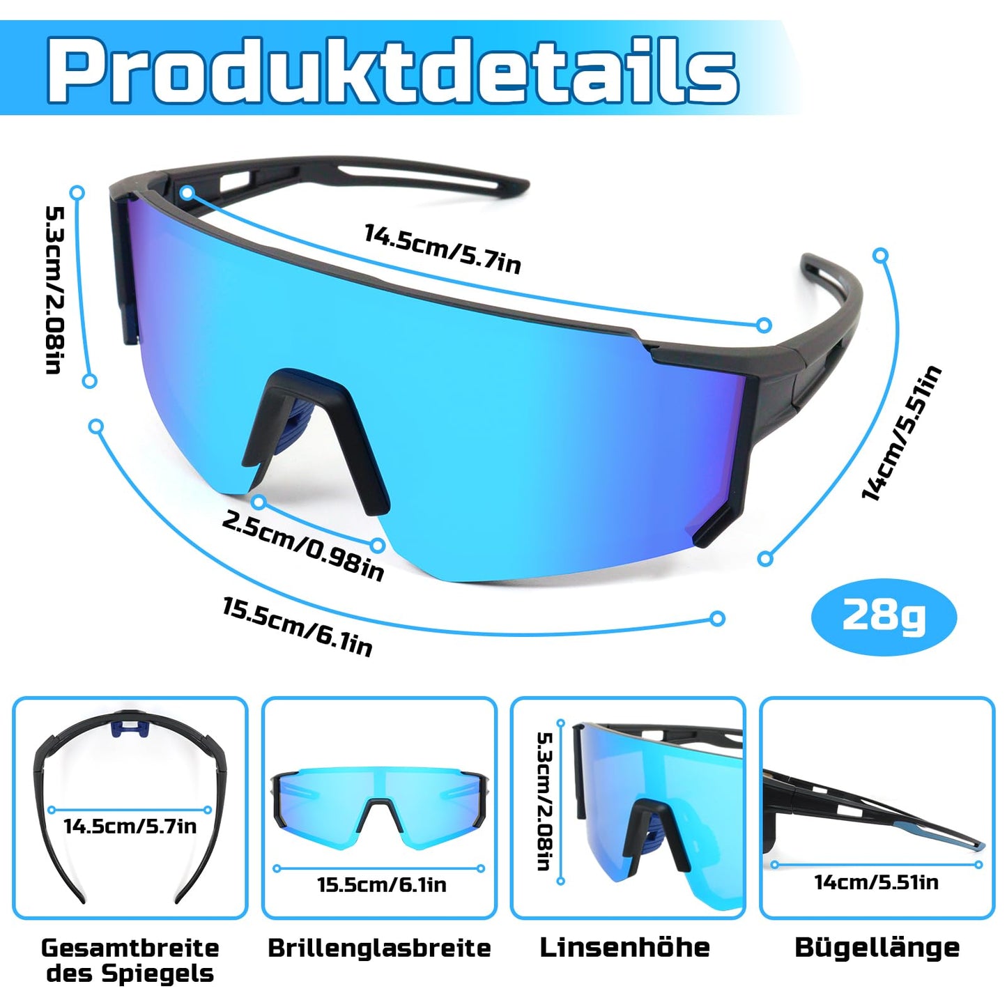 Rosedreamer Schnelle Brille Sport Sonnenbrille Herren Damen Polarisierte Sonnenbrille Fahrradbrille Laufbrille für MTB Rennrad Radfahren Biking Ski FahrradLaufen mit UV400 Schutzbrille