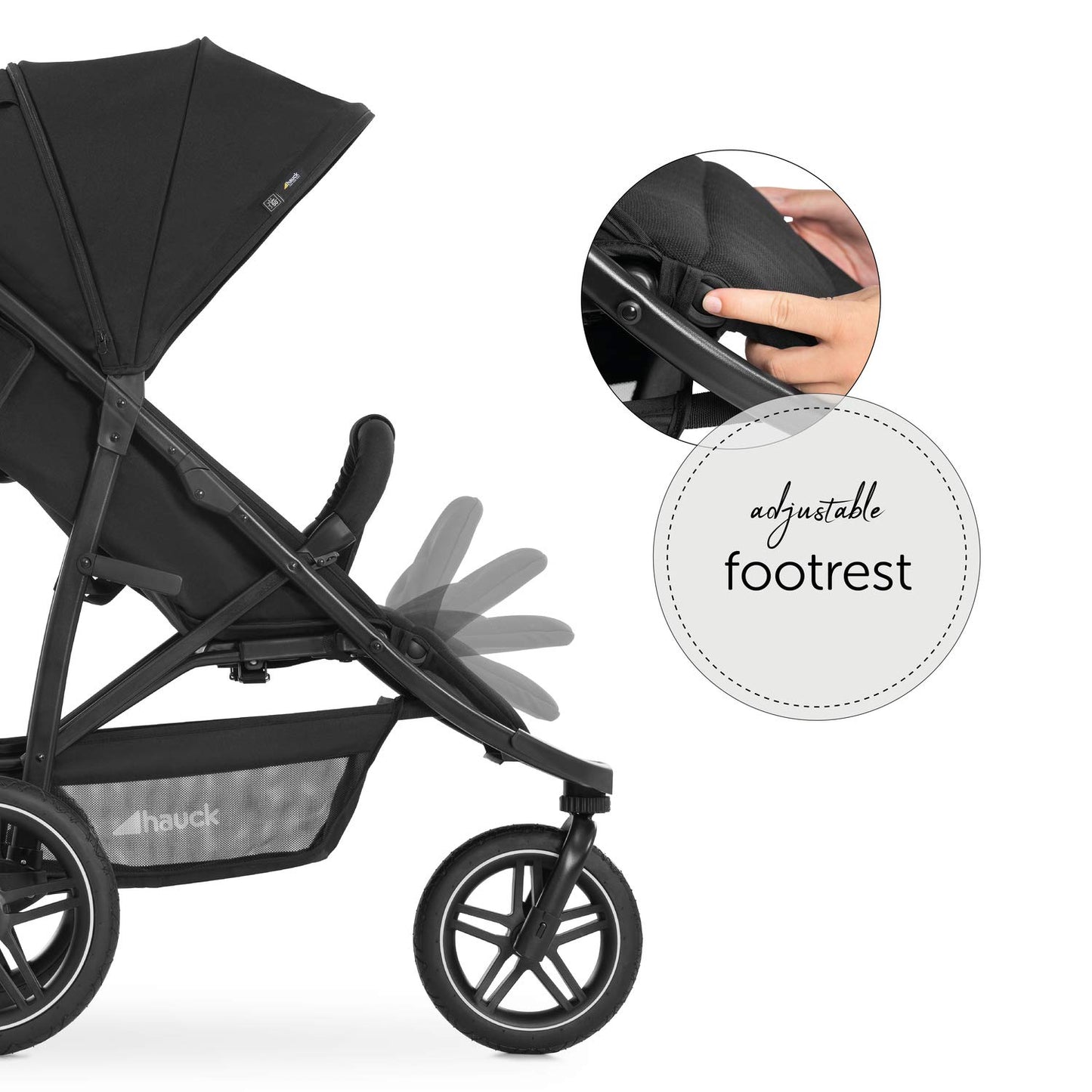 hauck Buggy Rapid 3R für Kinder bis 22 kg, Gummi Reifen, Klein Zusammenklappbar, UV-Schutz 50+, mit Schlaffunktion ab Geburt, Höhenverstellbarer Schieber, Großer Korb bis 3 kg (Black)