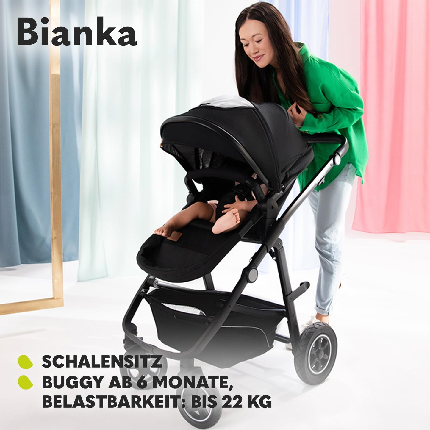 LIONELO BIANKA Children's Pushchair 3-in-1 (22 kg) Baby Carrycot (9 kg) Baby Seat (13 kg), Foldable, Travel System, Backrest Adjustment, Wheels 360o Shock Absorber, Hood XXL