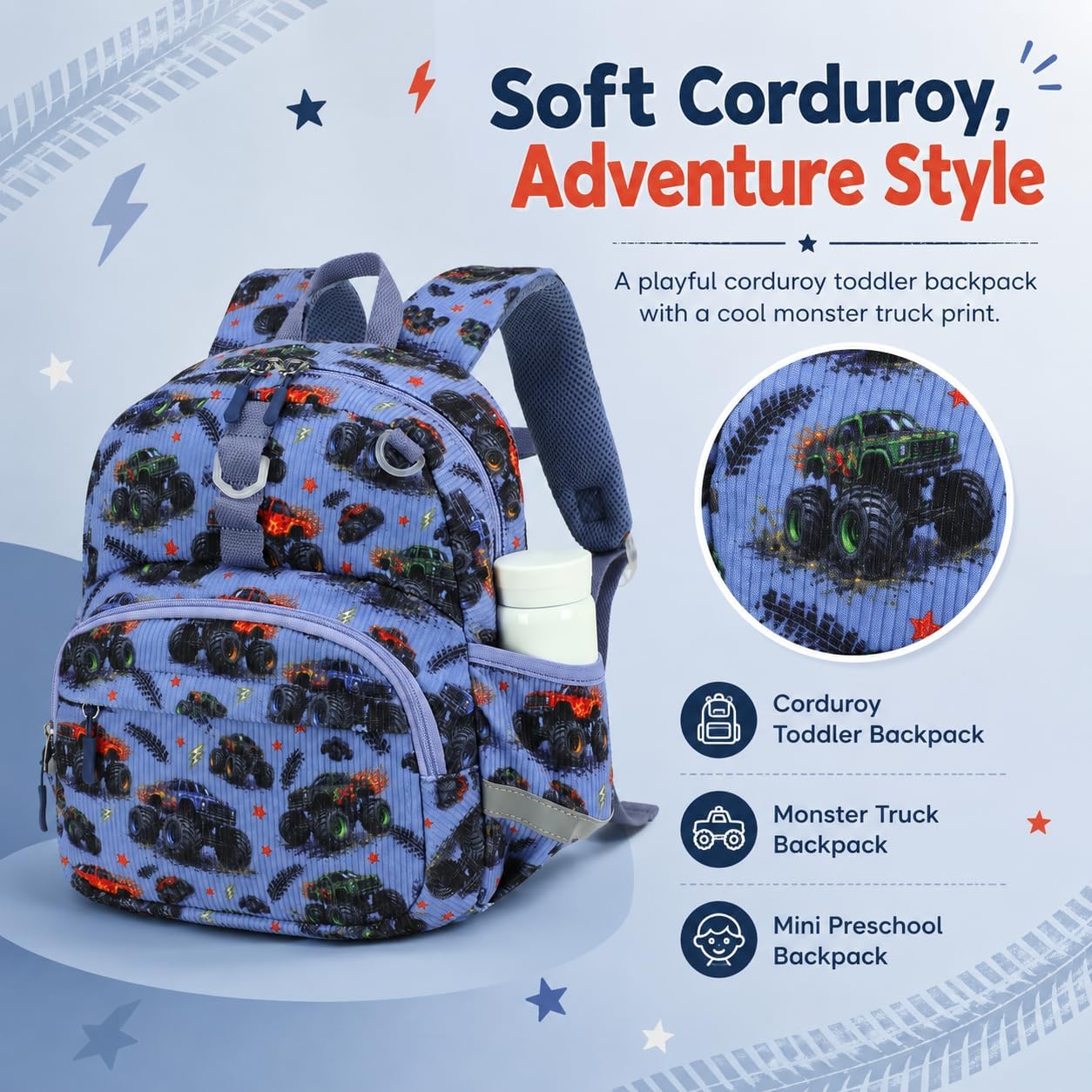 Kinderrucksack Jungen Kinder Rucksack Tagesrucksack Vorschulrucksack Kindergartentasche Schulrucksack für Schule Kita 38cm 3-8Y