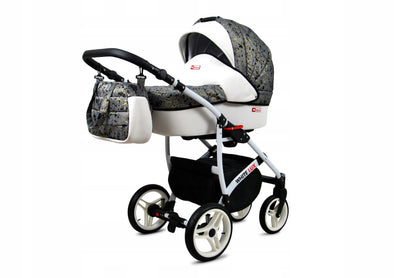 BabyLux® Bambimo Kinderwagen Set 3 in 1 - White Lux - incl. Babywanne, Buggy Sportsitz, Auto-Babyschale - Autositz - Kinderwagenset - Kombikinderwagen mit Wickeltasche, Regenschutz usw.