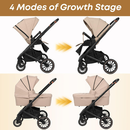 BabyVoyage Kombikinderwagen 2-in-1 ohne Babyschale – Babywanne & Sportsitz, Räder 360° Stoßdämpfer, Federung, höhenverstellbarer Griff, Faltbar, Zubehö-Grün