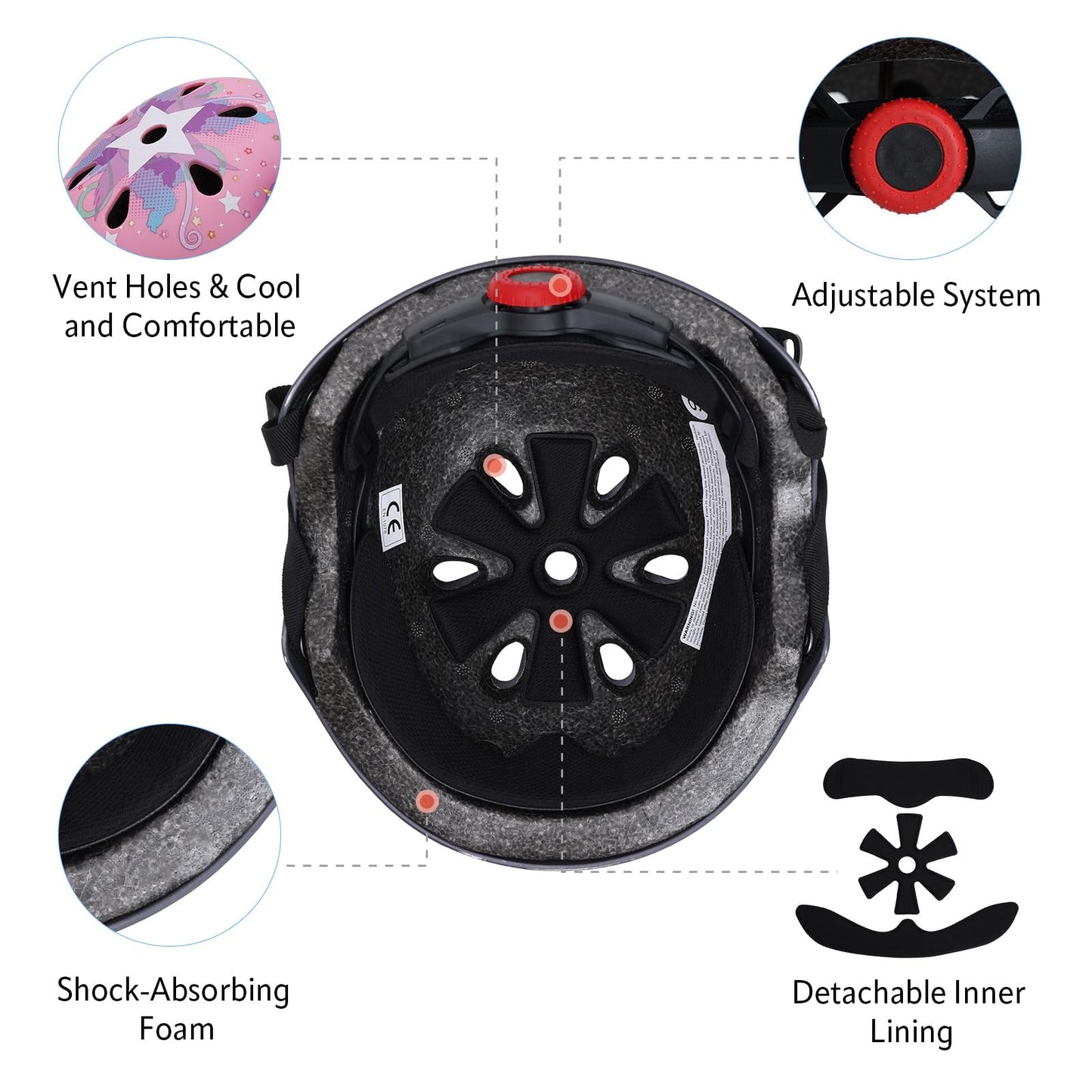 YOOXARMOR Fahrradhelm Kinder, Verstellbar Skaterhelm Reithelm für 3-5-8 Jungen und Mädchen Kinderfahrradhelm Leicht Einstellbar 50-54CM für Fahrrad Roller Skateboard Scooter