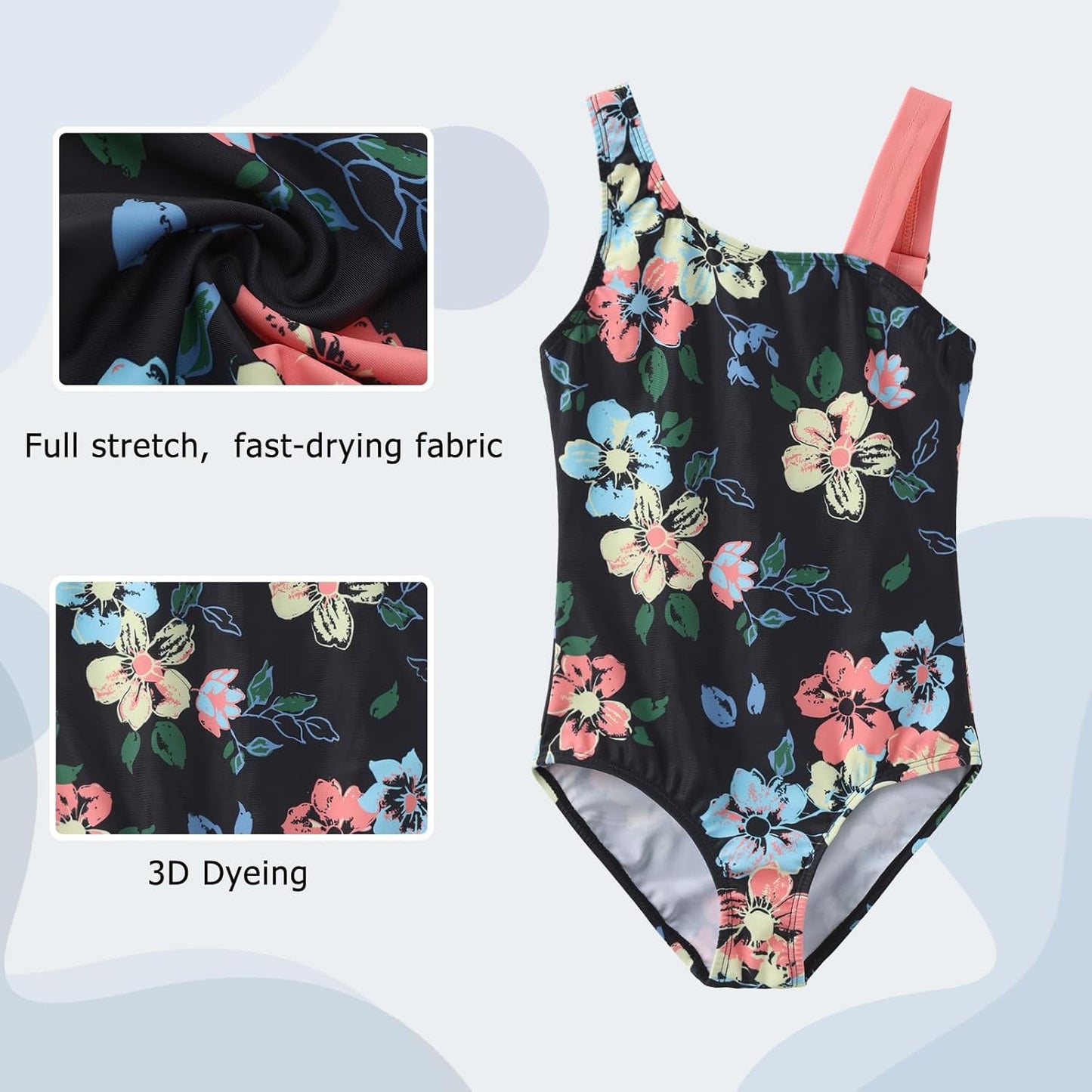 Swimsuit Girls Children One-Piece Swimwear Girls Teenagers Hawaii Elastic Wide Straps Swimsuit 110-164 / 6-16 Years