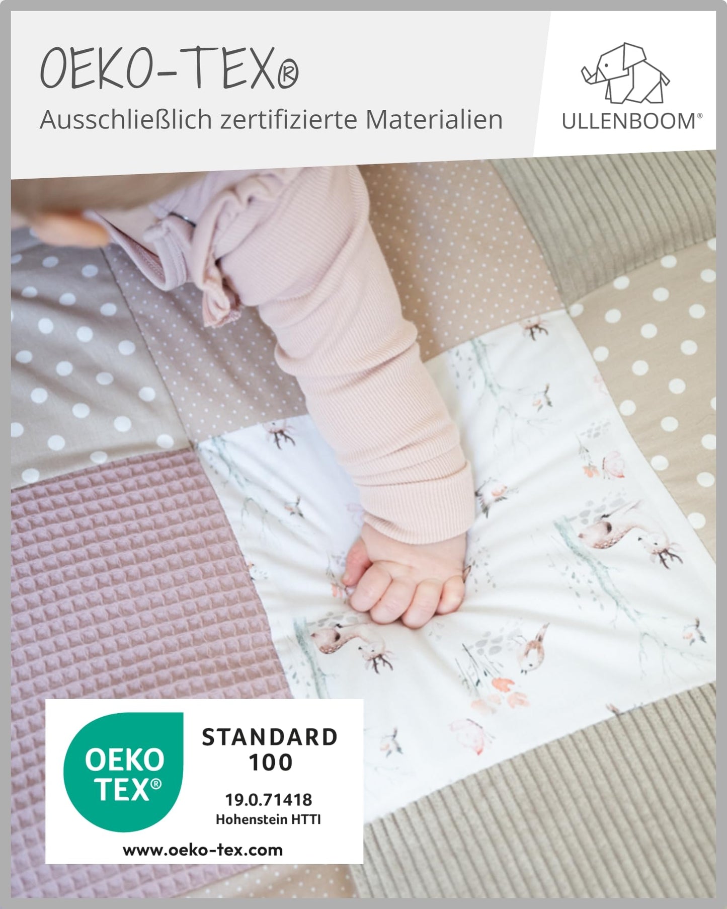 ULLENBOOM Krabbeldecke für Baby 100x100 cm, 100% OEKO-TEX Materialien, Made in EU, Dick & weich gepolstert, Sandblume - ideal als Babydecke, Laufgittereinlage & Spieldecke Baby