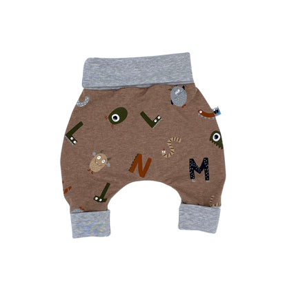 Growing Baby Baggy Trousers Made of Cotton Jersey - Handmade Growing Trousers Baby Trousers for Boys - Sizes 50-74 | 68-86 | 92-104 (Mini Rainbow Brown, 50-74)