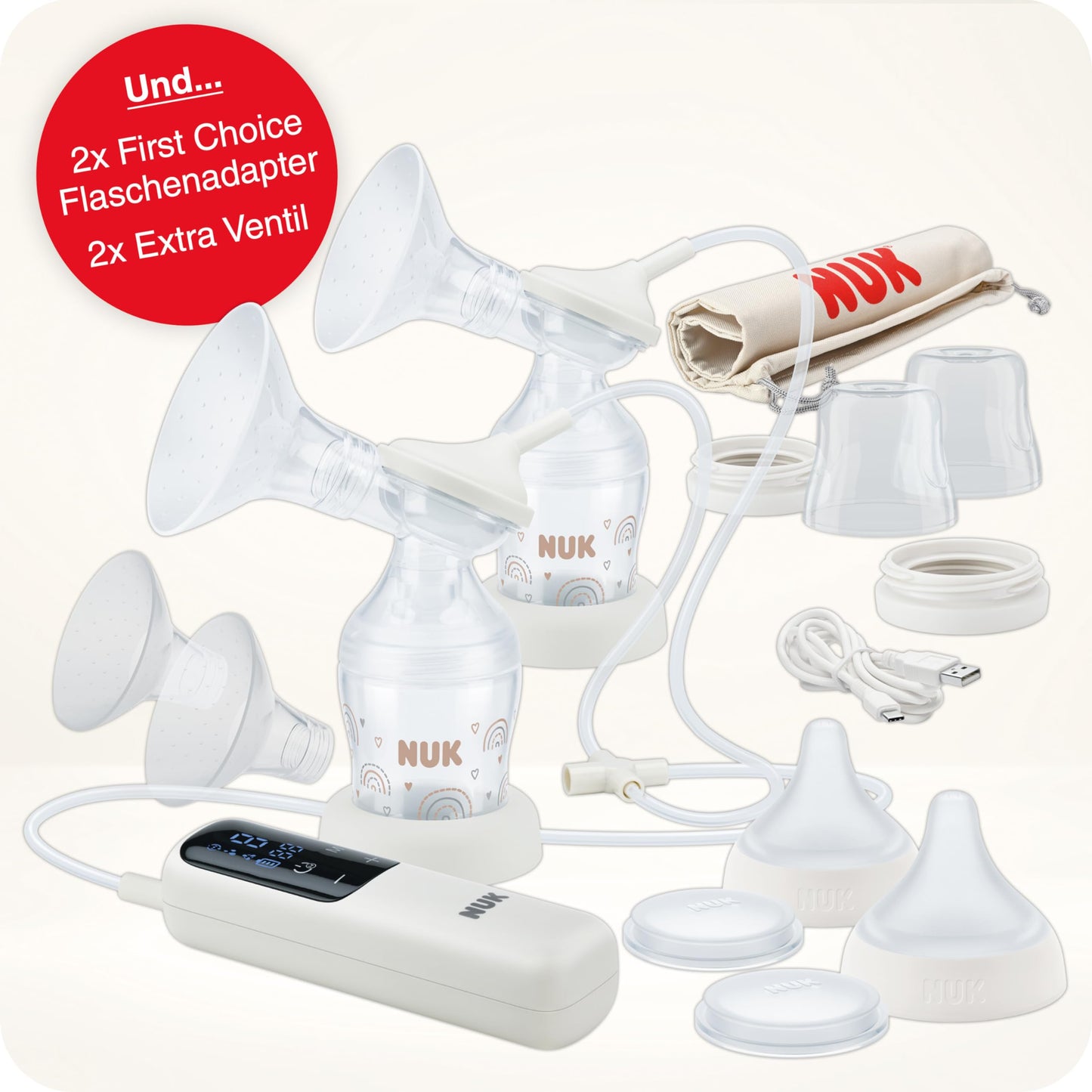 NUK Perfect Match Complete Feeding Set | Ab 0 Monate | Vario Express-Sterilisator, 4 Babyflaschen, Flaschenwärmer, Flaschenbürste und mehr | Regenbogen | 8 Stück