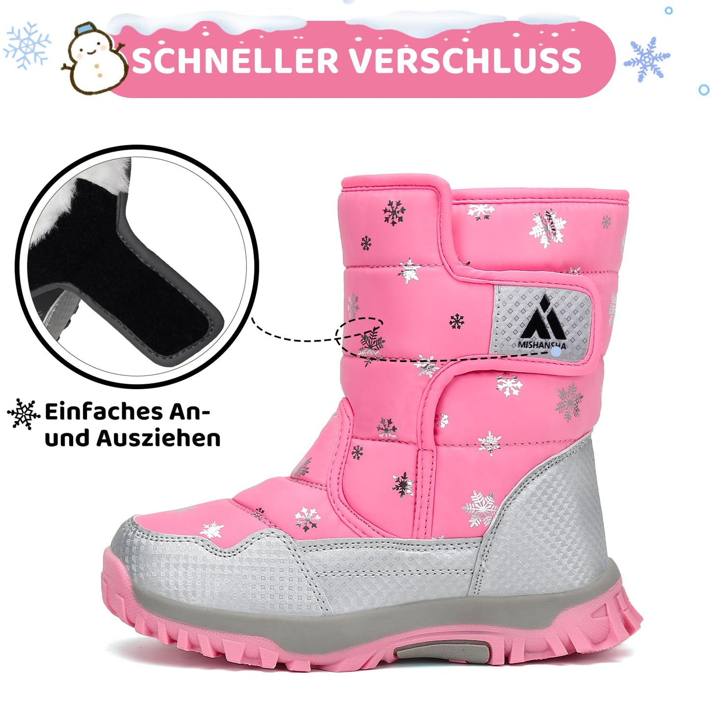Mishansha Girls' Winter Boots, Children's Winter Shoes, Warm Snow Boots, Lined Winter Boots