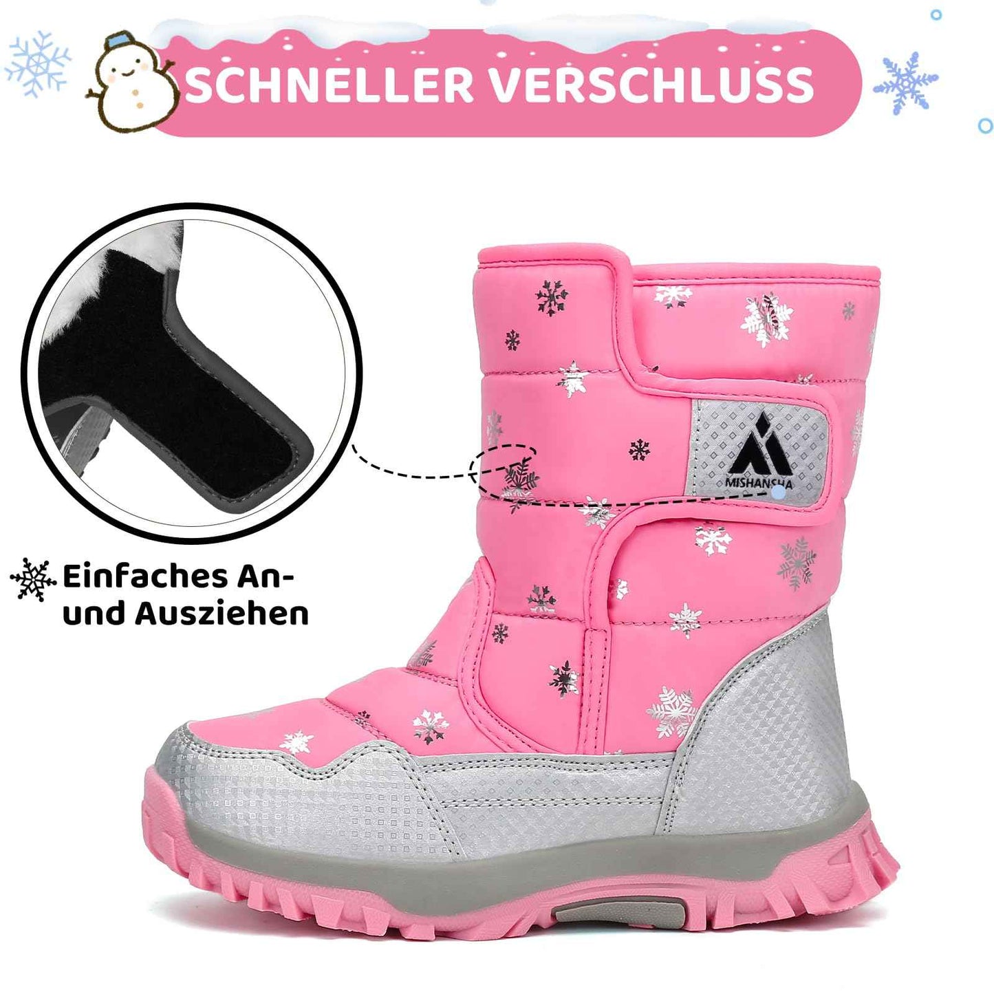 Mishansha Girls' Winter Boots, Children's Winter Shoes, Warm Snow Boots, Lined Winter Boots