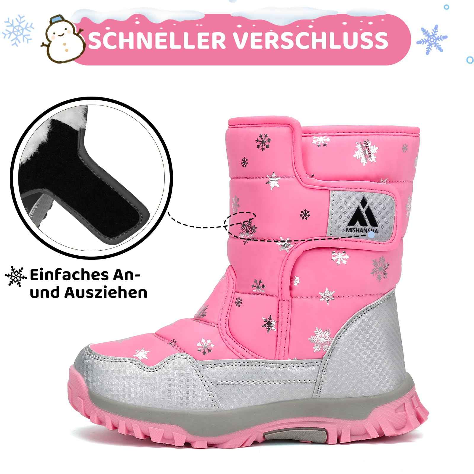 Mishansha Girls' Winter Boots, Children's Winter Shoes, Warm Snow Boots, Lined Winter Boots