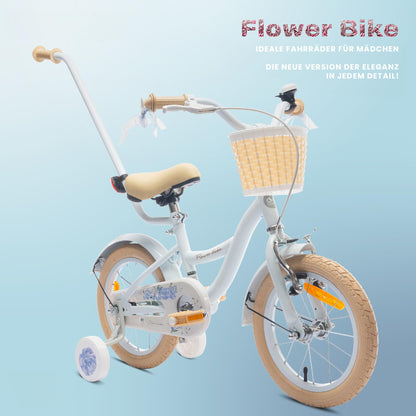 sun baby Mädchenfahrrad Flower Bike Radgröße zur Auswahl, mit Abnehmbarer Schubstange, Kinderfahrrad für Mädchen von 2 bis 6 Jahre