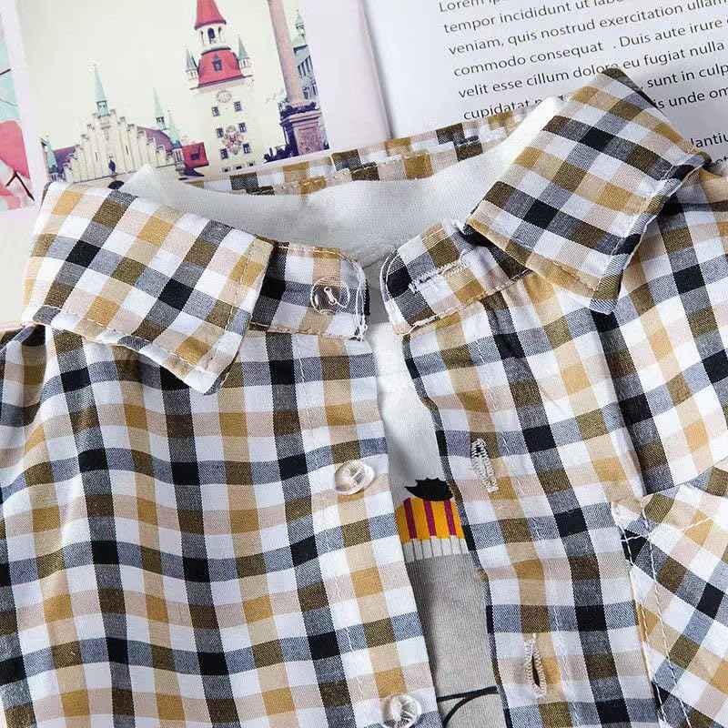 MERCIYD Toddler Boys Casual 3-Piece Clothing Set T-Shirt + Checked Shirt + Khaki Trousers