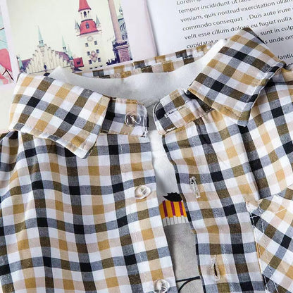 Kleinkind Jungen Casual 3-teiliges Kleidungset T-Shirt + kariertes Hemd + khakifarbene Hose