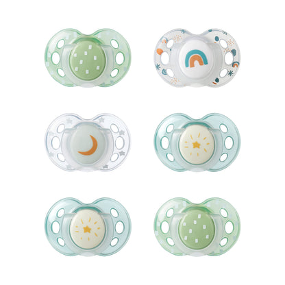 Tommee Tippee Schnuller für die Nacht, symmetrisches kieferorthopädisches Design, BPA-freies Silikonbeutel, 6—18 m, Packung mit 6 Schnullern - Meloni2