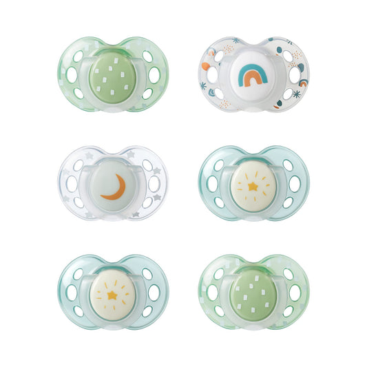 Tommee Tippee Schnuller für die Nacht, symmetrisches kieferorthopädisches Design, BPA-freies Silikonbeutel, 6—18 m, Packung mit 6 Schnullern - Meloni2
