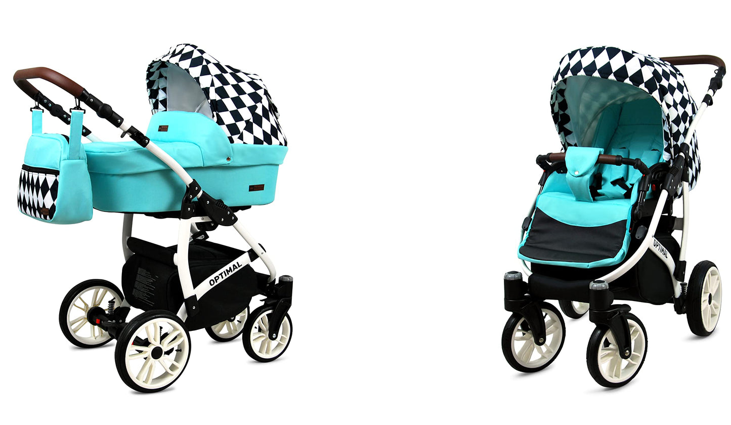 BabyLux® Kinderwagen Set 4 in 1 - Optimal - incl. Babywanne, Buggy Sportsitz, Auto-Babyschale, ISOFIX-Basisstation - Autositz - Kinderwagenset - Kombikinderwagen mit Wickeltasche usw.