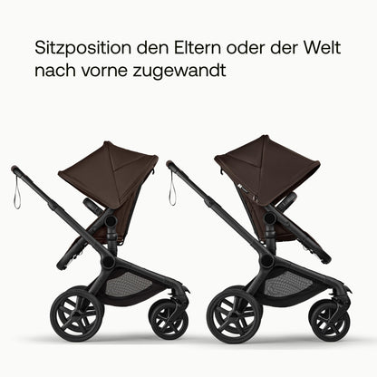 Bugaboo Fox 5 Renew, 2-in-1 Kinderwagen für jedes Gelände, mit Liegewanne | ausziehbarer Kleinkindsitz, praktische Ein-Hand Faltung, Fahrgestell in Schwarz und Sonnendach in Forest Green ab Lager