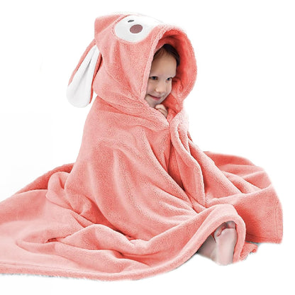 decalsweet Bath Towels for Kids, Large Softness and Absorbent Hooded Baby Bath Towel, Coral Fleece Children's Towel for Bathrobe Boys and Girls, 70 x 140 cm (Blue Elephant) 