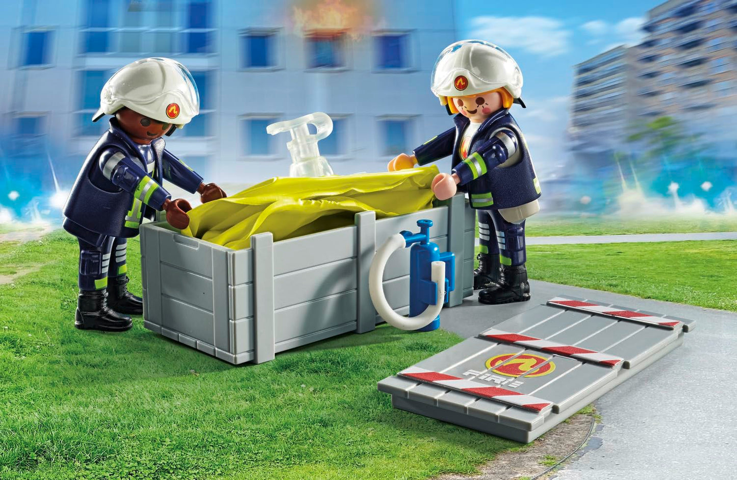 PLAYMOBIL Action Heroes 71464 Fire Boat with Aqua Scooter, Exciting Water Rescue, Includes Diving Goggles, Flippers and Life Jacket, Realistic Toy for Children from 4 Years