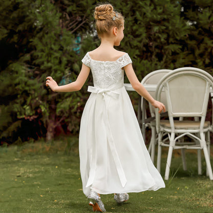 PLWEDDING Chiffon A-Line Flower Girl Dress First Communion Dresses Kids Birthday Wedding Party Dresses 