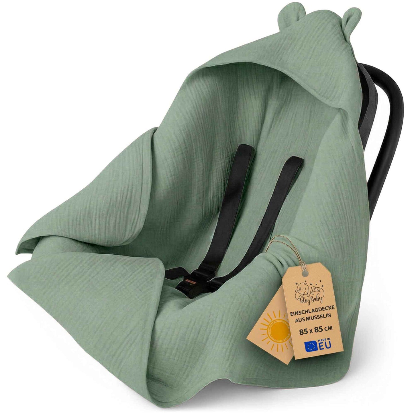 Musselin Einschlagdecke Babyschale Baby Decke 85x85 cm - Atmungsaktive Blanket für Kinderwagen und Autositz für Neugeborenen und Kleinkinder Oeko-Tex