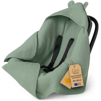 Musselin Einschlagdecke Babyschale Baby Decke 85x85 cm - Atmungsaktive Blanket für Kinderwagen und Autositz für Neugeborenen und Kleinkinder Oeko-Tex