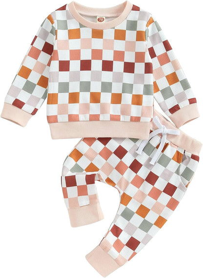 Baby Herbst Winter Set Kariertes Sweatshirt Und Jogginghose Für Jungen Mädchen