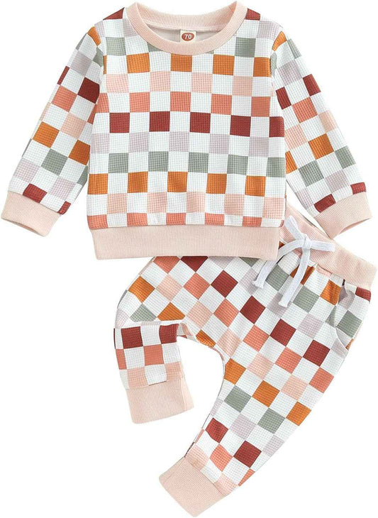 Baby Herbst Winter Set Kariertes Sweatshirt Und Jogginghose Für Jungen Mädchen