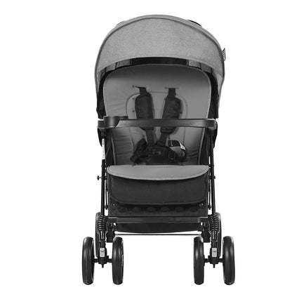 VEVOR Sibling Stroller, Foldable Twin Pushchair with Tandem Seat, Adjustable Backrest/Footrest, Seat Belt, Storage Basket and Tray, for Newborn and Toddlers (Dark Grey)