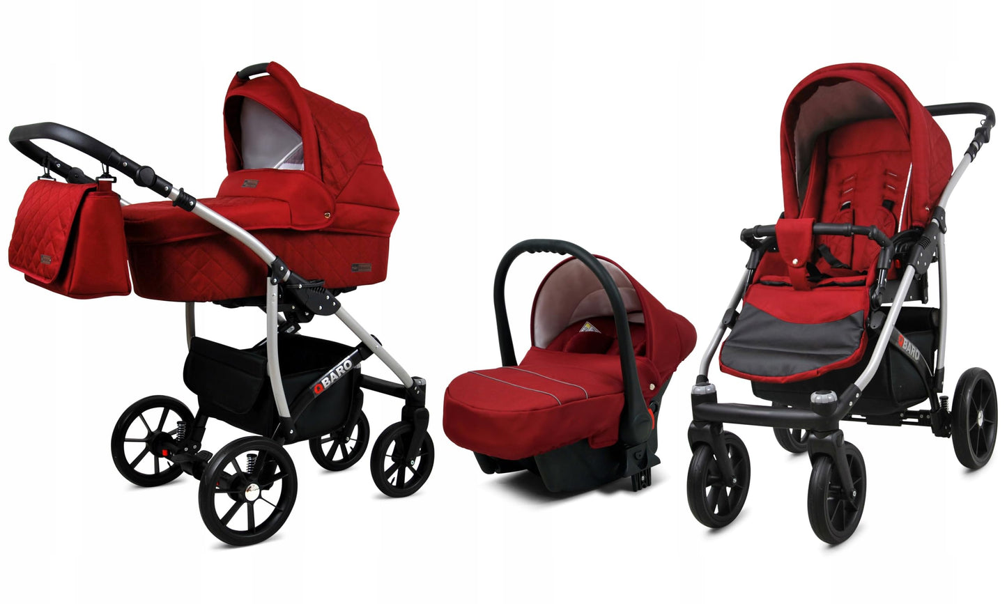 BabyLux® Bambimo Qbaro 3-in-1 Pushchair Set Including Baby Carrycot, Buggy Sports Seat, Car Seat - Car Seat - Pram Set - Combination Pram with Changing Bag, Rain Cover etc. 