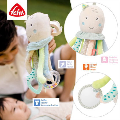 Fehn Activity-Spieltier Teddy – Baby Motorikspielzeug für Kinderwagen, Kinderbett und Babyschale zum Beißen, Greifen und Geräusche erzeugen – Beißring Spielzeug für Babys und Kinder ab 0+ Monaten