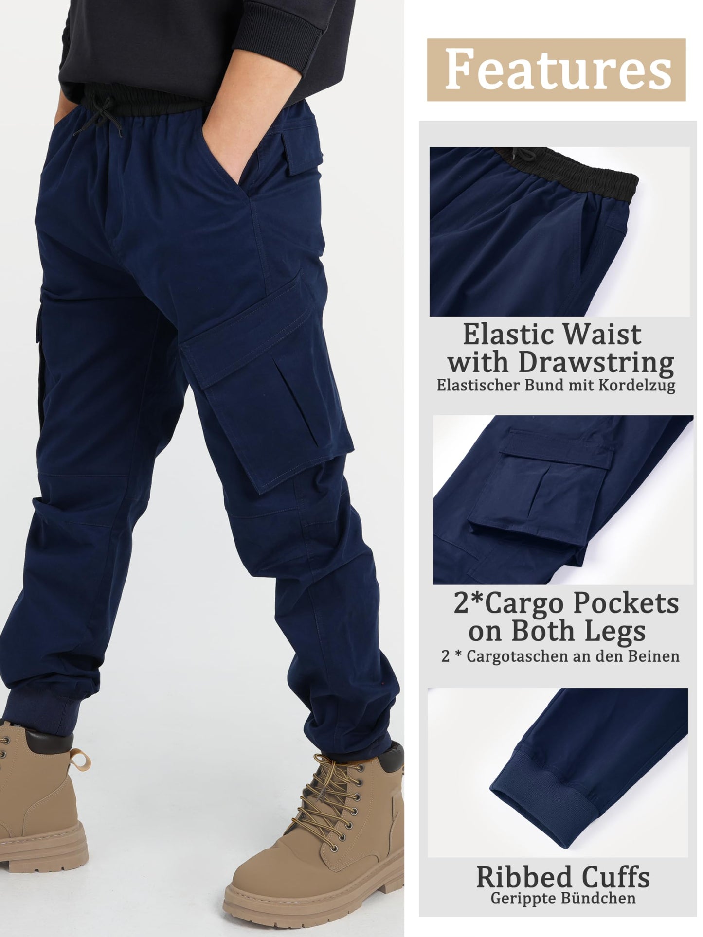 CAMLAKEE Jungen Jogger Hose aus Twil Cargohose mit elastischem Bund