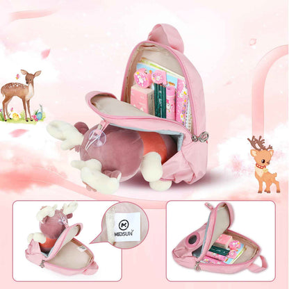 MIDSuN Small Children's Backpack, Removable Plush Doll, Nursery Backpack, Deer Nursery Backpack, Children's Bag for 2-5 Years, Nursery Boys and Girls