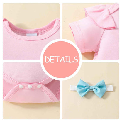 Neugeborenes Baby Mädchen Röcke Sets Kurzarm Rüschen Top + Bedrucktes Overalls Hosenträger Kleid + Stirnband Sommer Kleidung Outfits Set