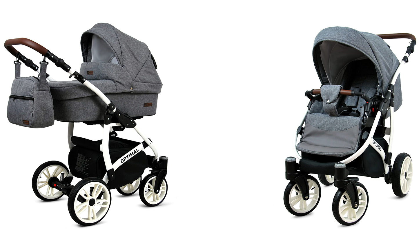 BabyLux® Kinderwagen Set 4 in 1 - Optimal - incl. Babywanne, Buggy Sportsitz, Auto-Babyschale, ISOFIX-Basisstation - Autositz - Kinderwagenset - Kombikinderwagen mit Wickeltasche usw.