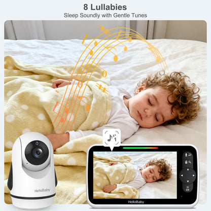 HelloBaby 6-Zoll Video-Babyphone, Großes Display mit Kamera und Audio, 4000-mAh-Batterie und ECO-Modus, Nachtsicht, Kein WiFi, Zwei-Wege-Kommunikation und 8 Schlaflieder, Fernbedienbare PTZ-Kamera