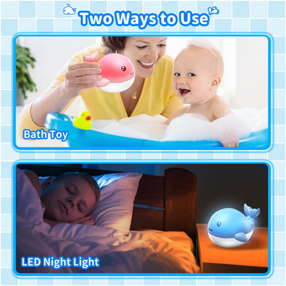 PHNIXGAM Baby Badewannenspielzeug, Wiederaufladbare Licht Up Wal Bad Spielzeug Sprinkler Badewanne Pool Wasser Brunnen Spielzeug für Kleinkinder Kinder, Blau