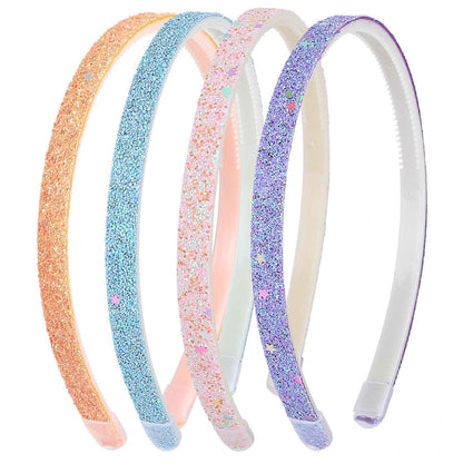 WLLHYF Pack of 4 Glitter Headbands, Colourful Hair Accessories, Plastic, Glittering, Cute, Non-Slip, Thick, Glittery, Confetti, Rainbow Hair Bands with Teeth for Little Girls (2 Gradient 2 Stars)