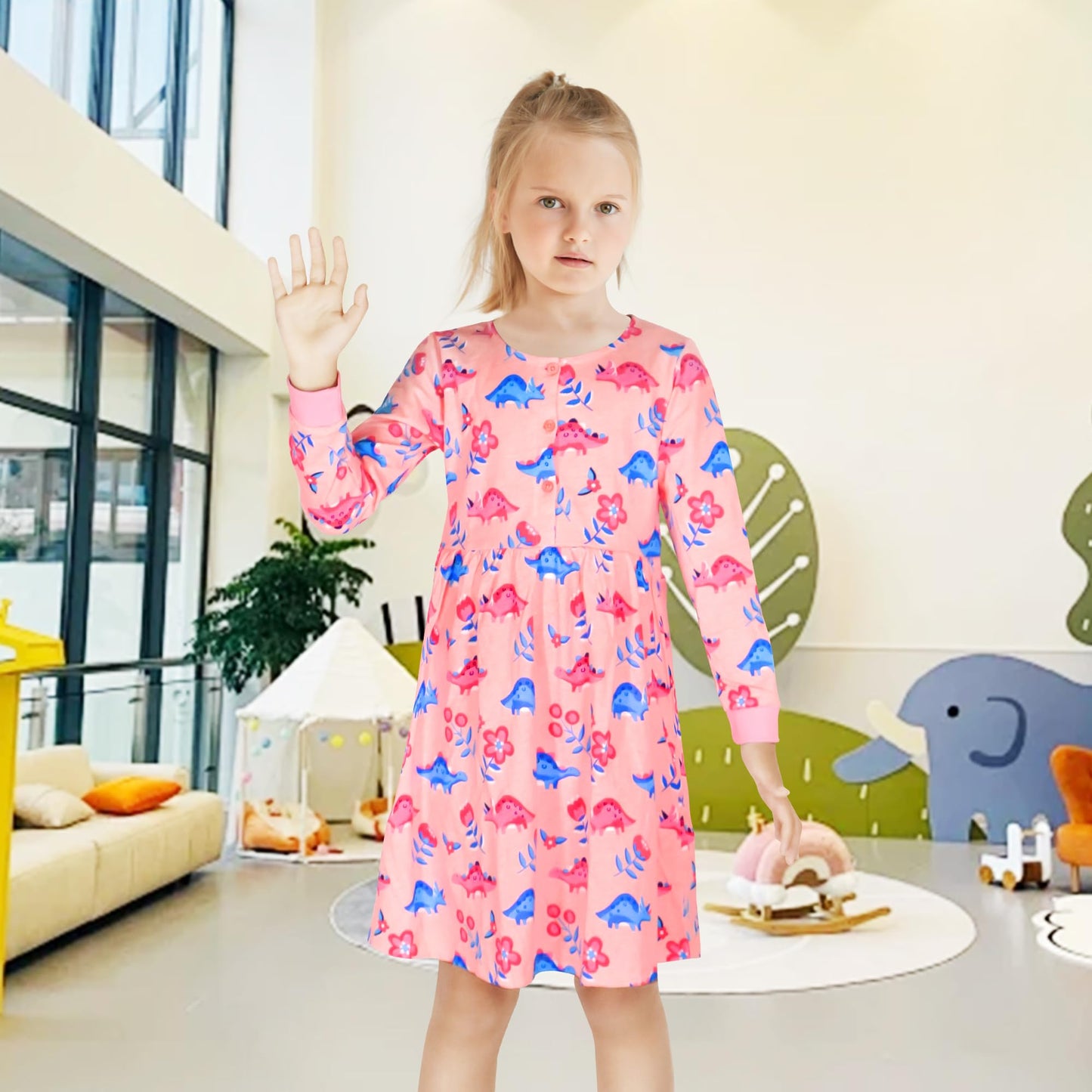 FILOWA Kleider für Mädchen Kinder Einhorn Blumen Stickerei Herz Druck Tier Sommerkleid Cartoon Kinderkleider Embroider Baumwolle Mädchenkleid Lange/Ärmellos Lässige Geburtstag Kinderkleidung,Gr.92-128