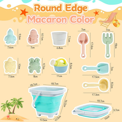 Euakee Sand Toy for Children, 11 Pieces Sand Toys with Foldable Bucket, Sanity Toy Set, Sand Toy Beach, Sandpit Toy for Children 3 4 5 6 7 Years (Orange)