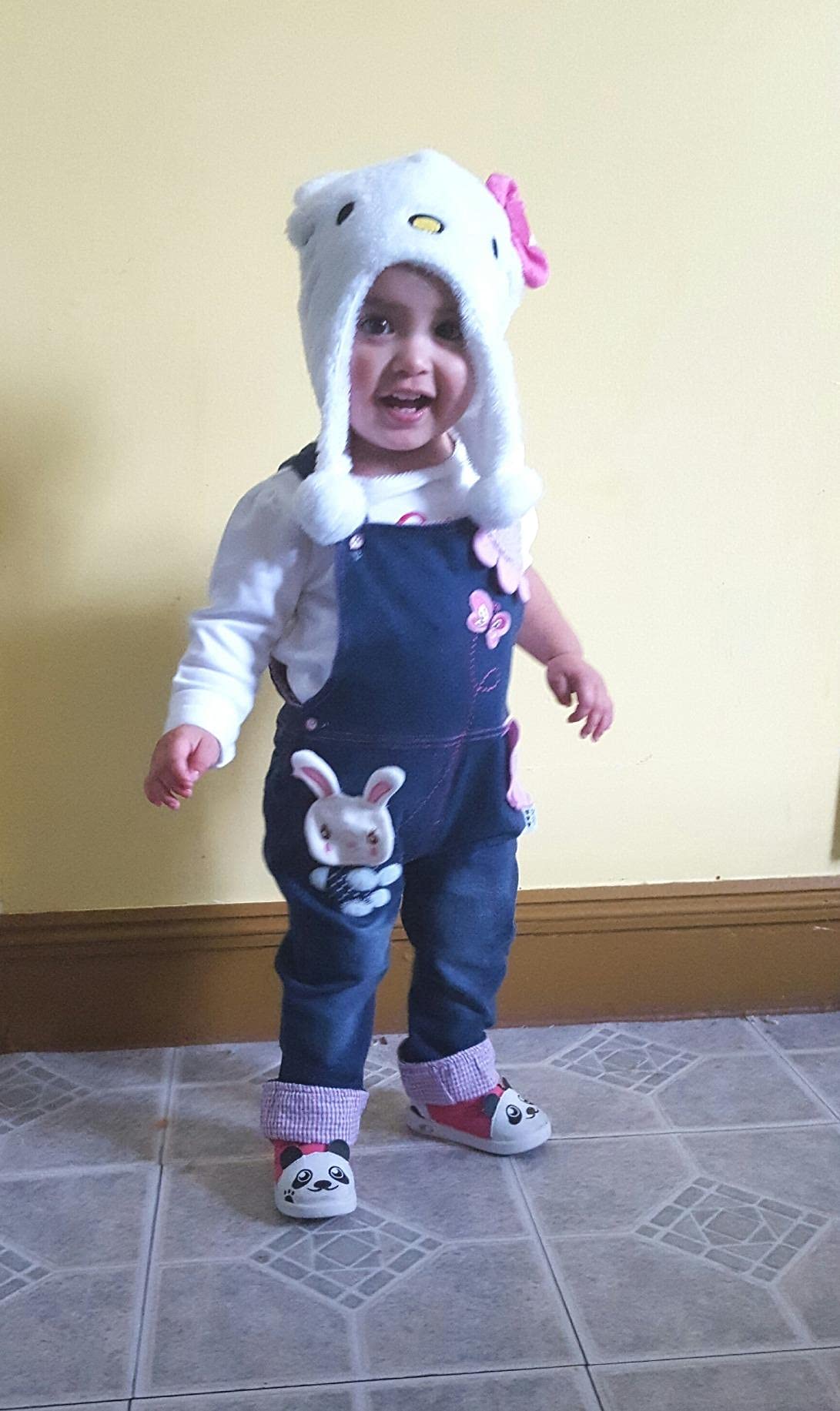 KIDSCOOL SPACE Baby-Mädchen Jeans-Latzhose, niedliches Denim-Outfit mit 3D-Hasenmotiv, Blau