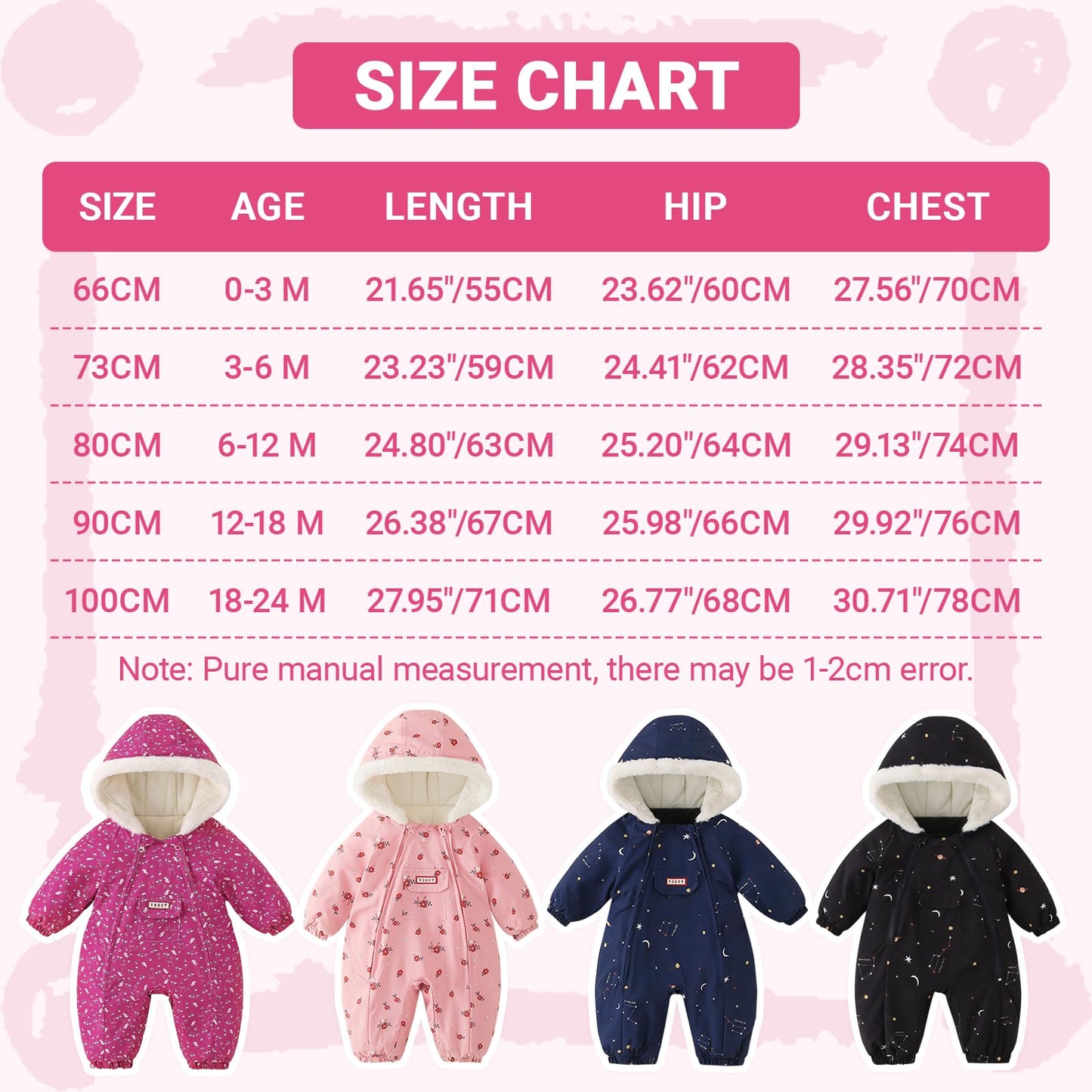JiAmy Baby Snowsuit, Baby Boys Girls Winter Jumpsuit Romper Newborn Snow Overall for 0-24 Months