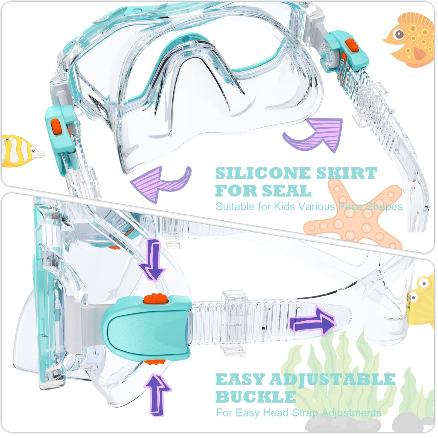 JEMULICE Taucherbrille Kinder, Schwimmbrille Kinder Schnorchelmaske für Jungen Mädchen, Tauchmaske mit Nasenabdeckung 180°Panorama HD Anti Nebel Anti-Leck Schwimmmaske für Kinder 4-16 Jahre