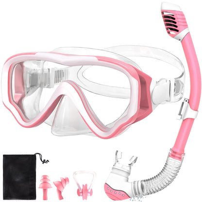 NLMWTI Children's Snorkel Set with 180° Panorama HD Vision, Anti-Fog & Anti-Leakage, Durable Safety Glass, Adjustable Side Straps
