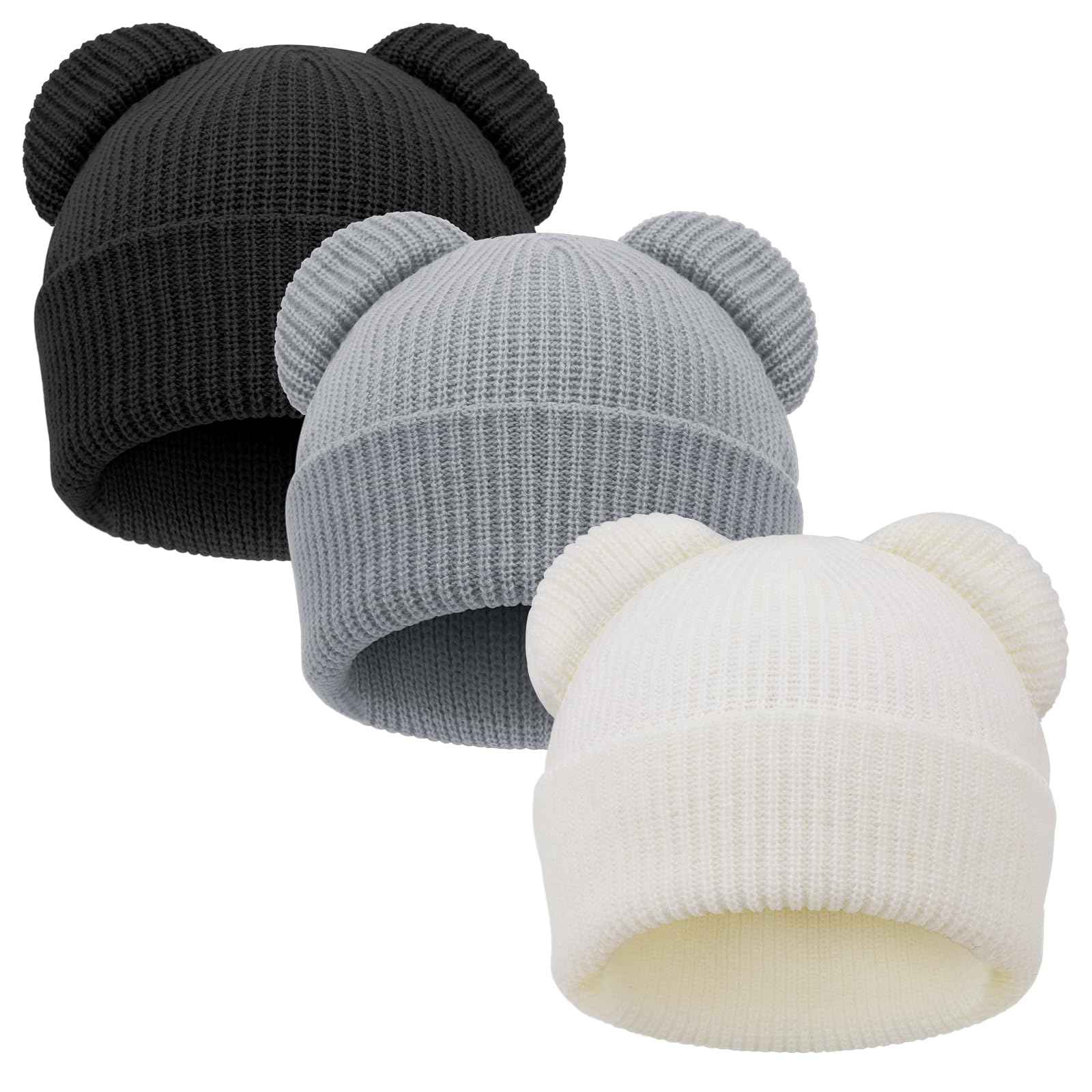 DRESHOW Toddler Beanie Baby Winter Hats Baby Soft Knitting Cute Bear Ears Hat for Boys Girls Warm Hat Hats for 0 Months - 24 Months