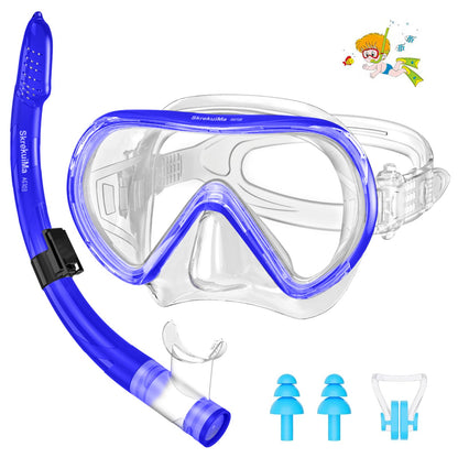 SkrekuiMa Taucherbrille Kinder | Schwimmbrille Kinder Schnorchelmaske Anti-Fog Anti-Leck | Tauchmaske Kinder 180°Panorama HD Tempered Glas für Kinder 4-12 Jahre Jungen Mädchen