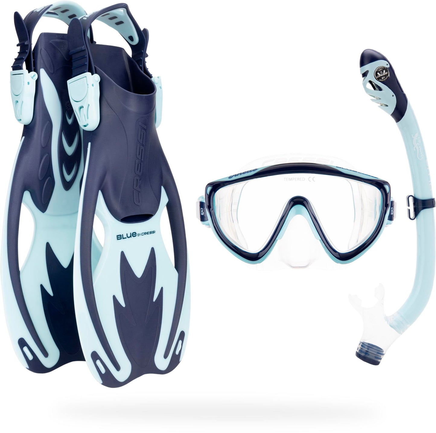 CRESSI Tinetto Rocks Dry Set - Kinderschnorchelset Kurze verstellbare Flossen, Silikonmaske und trockener Schnorchel