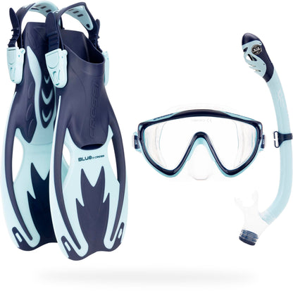 CRESSI Tinetto Rocks Dry Set - Kinderschnorchelset Kurze verstellbare Flossen, Silikonmaske und trockener Schnorchel